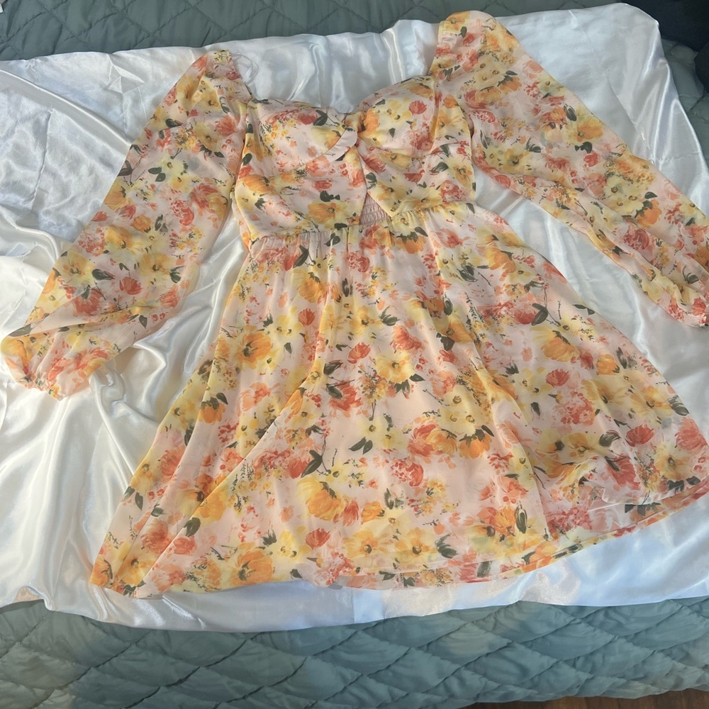 Floral Midi Dress with Puff Sleeves